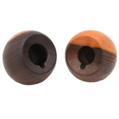 Pair of Mid-Century Modern Wood Orb Ashtrays
