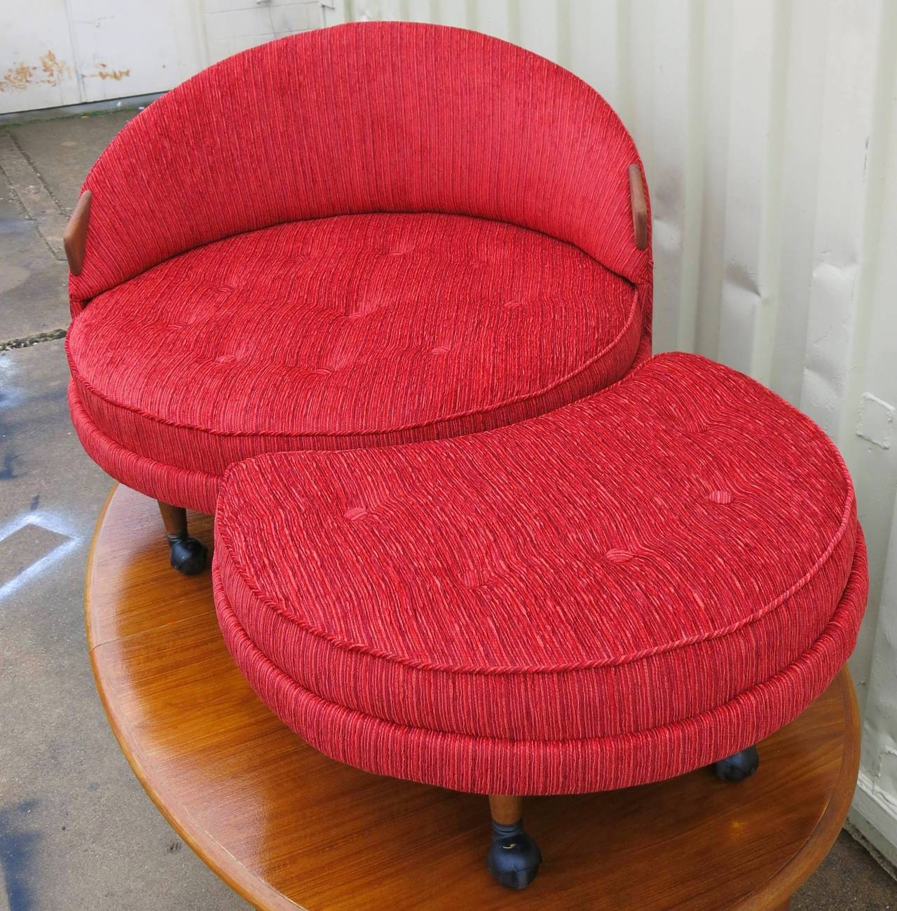 American Adrian Pearsall Mid-Century Round Tufted Lounge Chair and Ottoman
