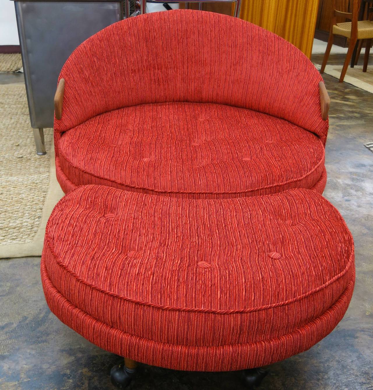 Fabric Adrian Pearsall Mid-Century Round Tufted Lounge Chair and Ottoman