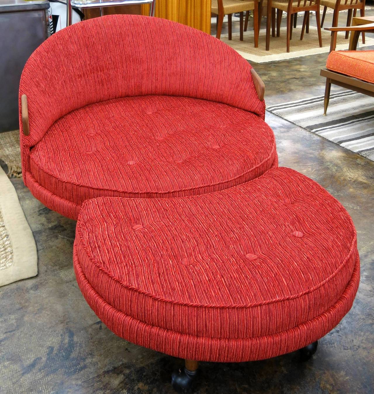 Adrian Pearsall Mid-Century Round Tufted Lounge Chair and Ottoman 1