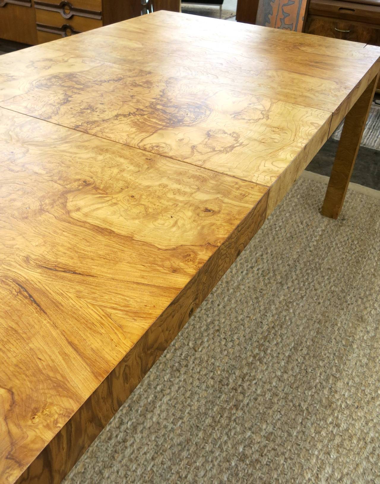 Burled Wood or Burl Wood Parsons Style Mid-Century Modern Dining Table 4