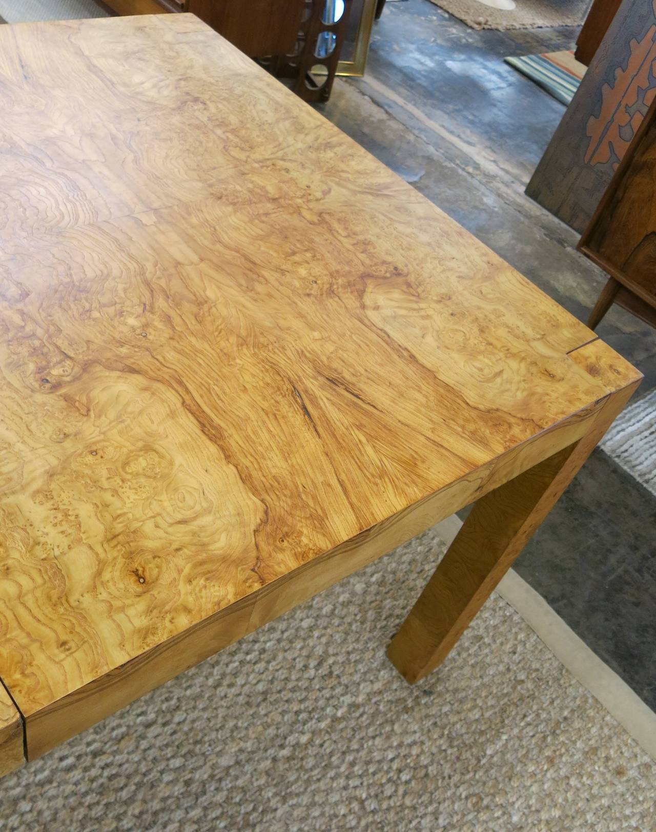 Burled Wood or Burl Wood Parsons Style Mid-Century Modern Dining Table 3