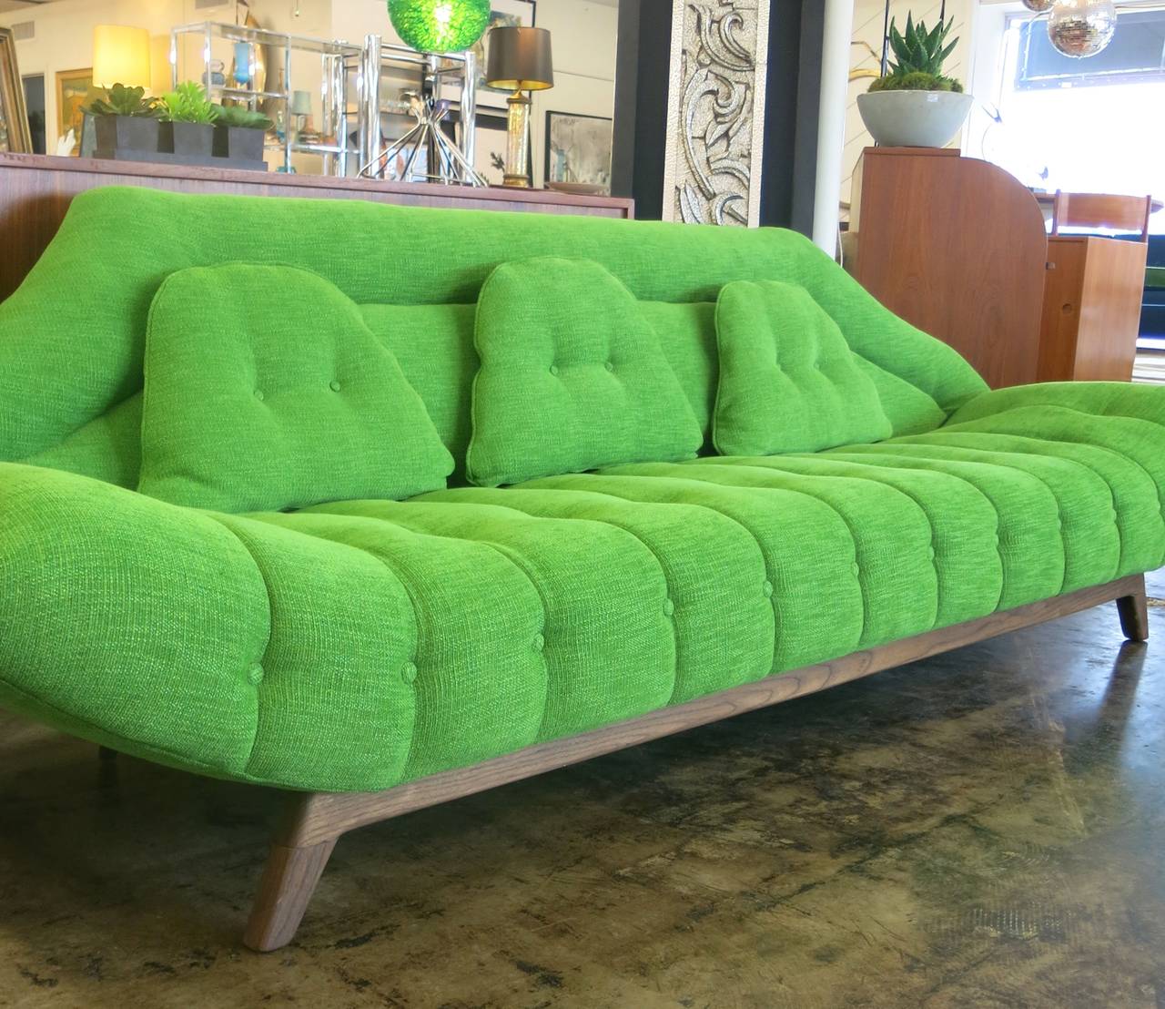 Wood Adrian Pearsall Mid-Century Modern Tufted Gondola Sofa