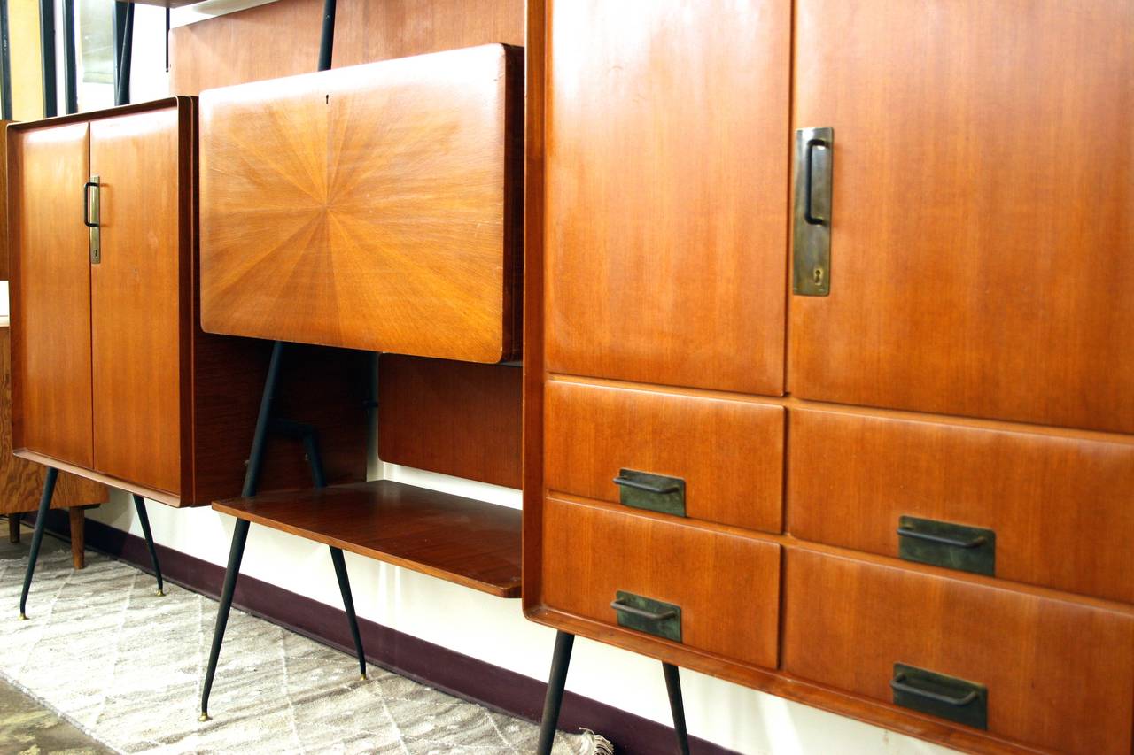 Italian Mid-Century Modern Wall Unit, circa 1950s, Wrought Iron Frame with Bar In Good Condition In Austin, TX