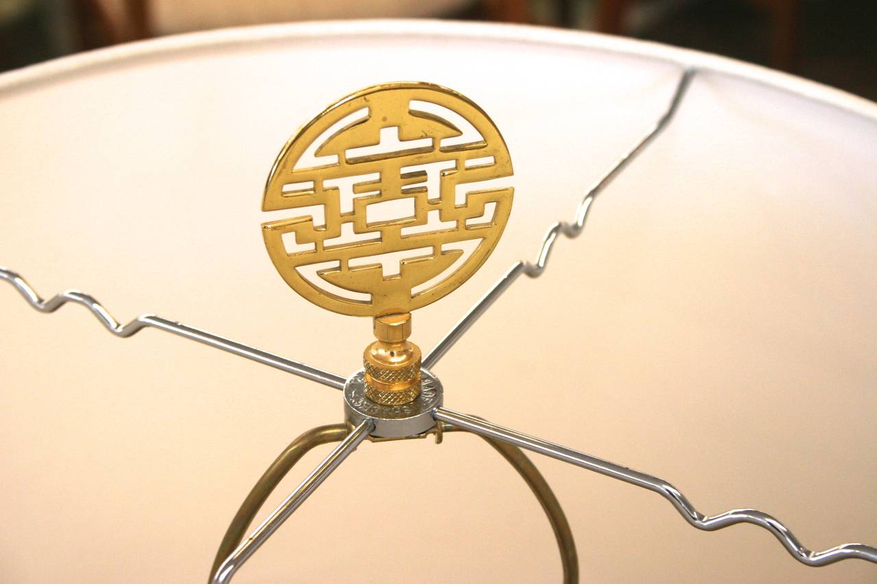 Hollywood Regency Asian Style Brass Lamp with Semi Precious Stones, circa 1970