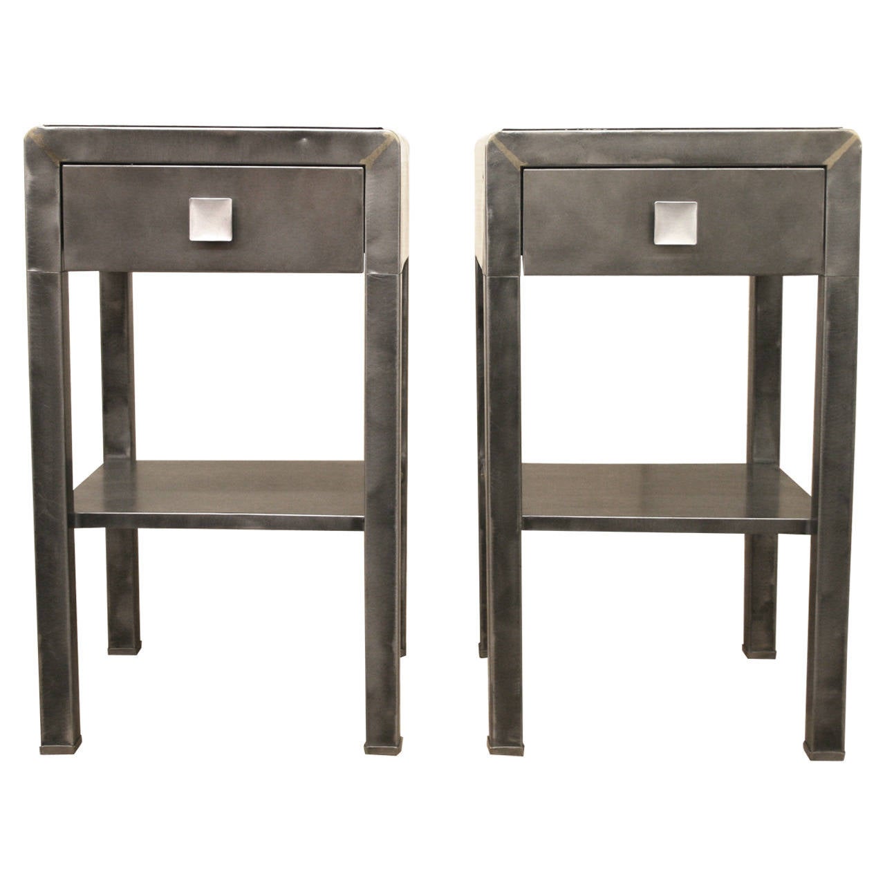 MidCentury Modern Industrial Burnished Metal Side Tables, circa 1950