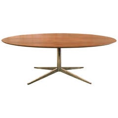 Vintage Mid-Century Modern Florence Knoll Oval Walnut and Chromed Steel Table or Desk