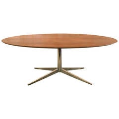 Mid-Century Modern Florence Knoll Oval Walnut and Chromed Steel Table or Desk