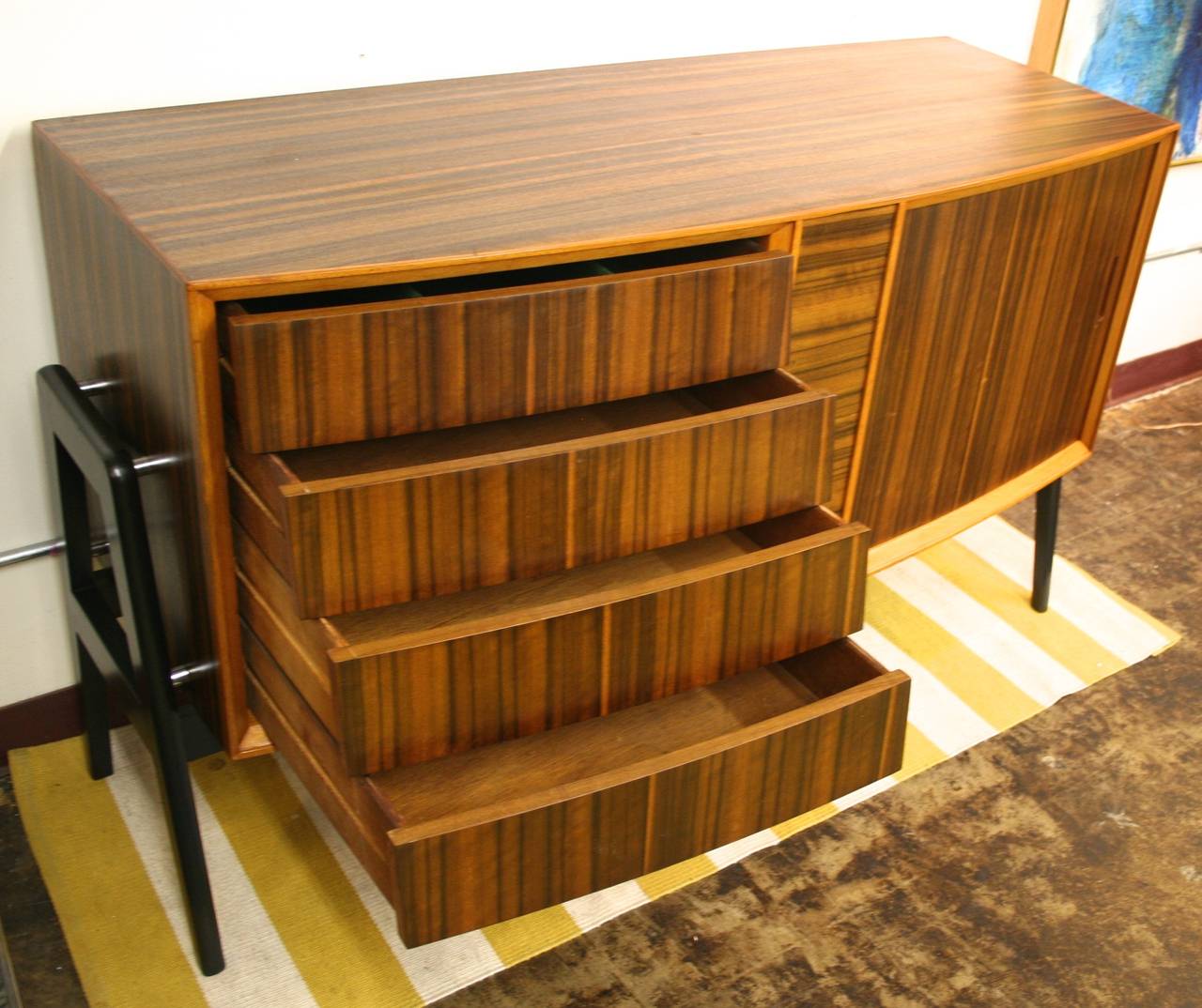 Maple Mid-Century Modern Credenza with Curved Front and Tambour Door