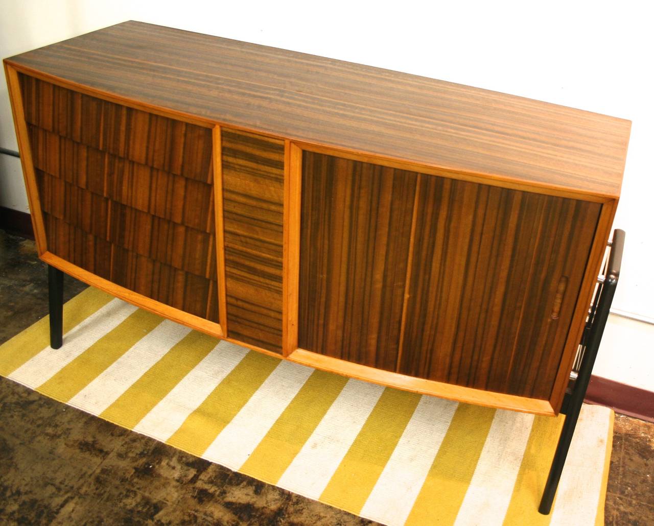 Mid-Century Modern Credenza with Curved Front and Tambour Door 1
