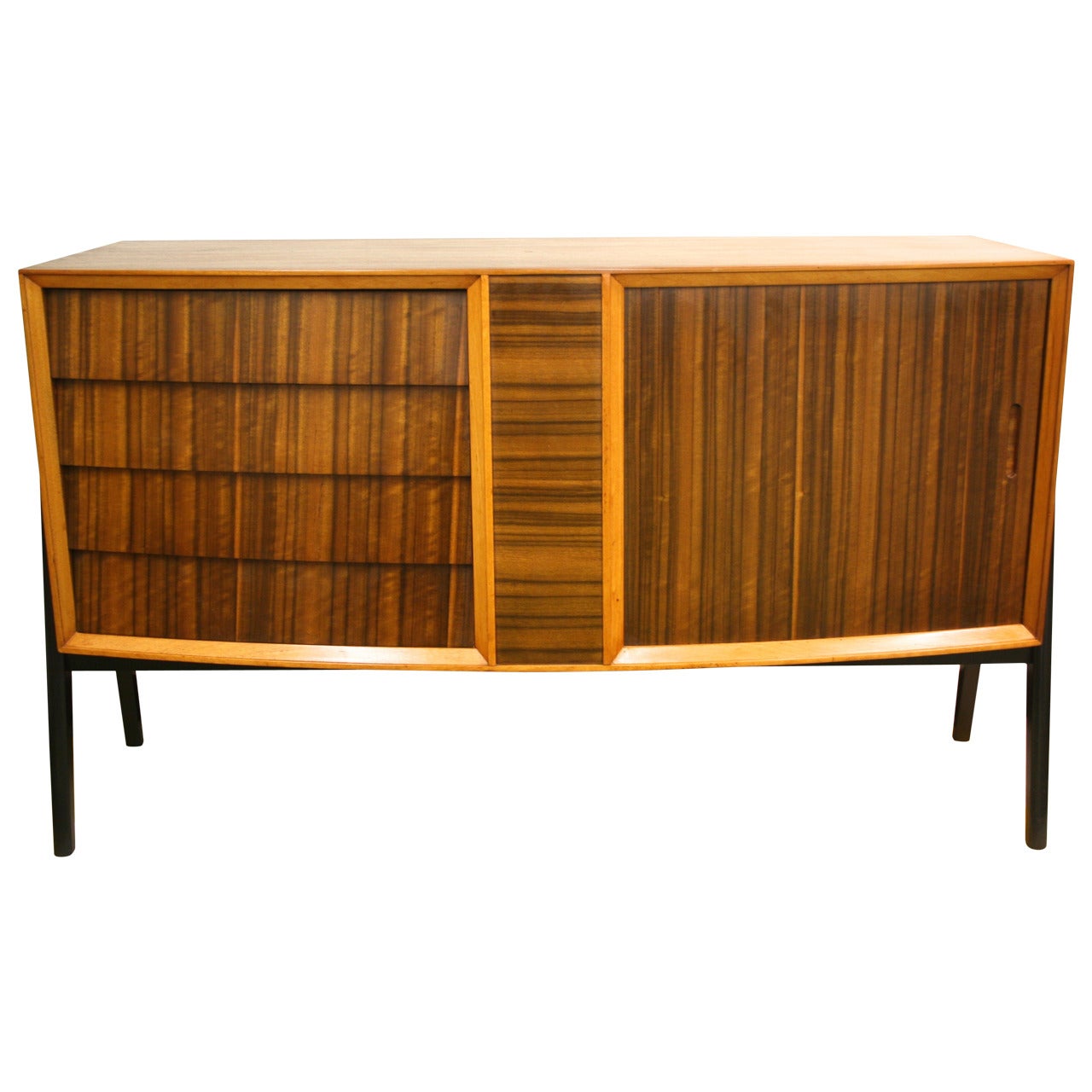 Mid-Century Modern Credenza with Curved Front and Tambour Door