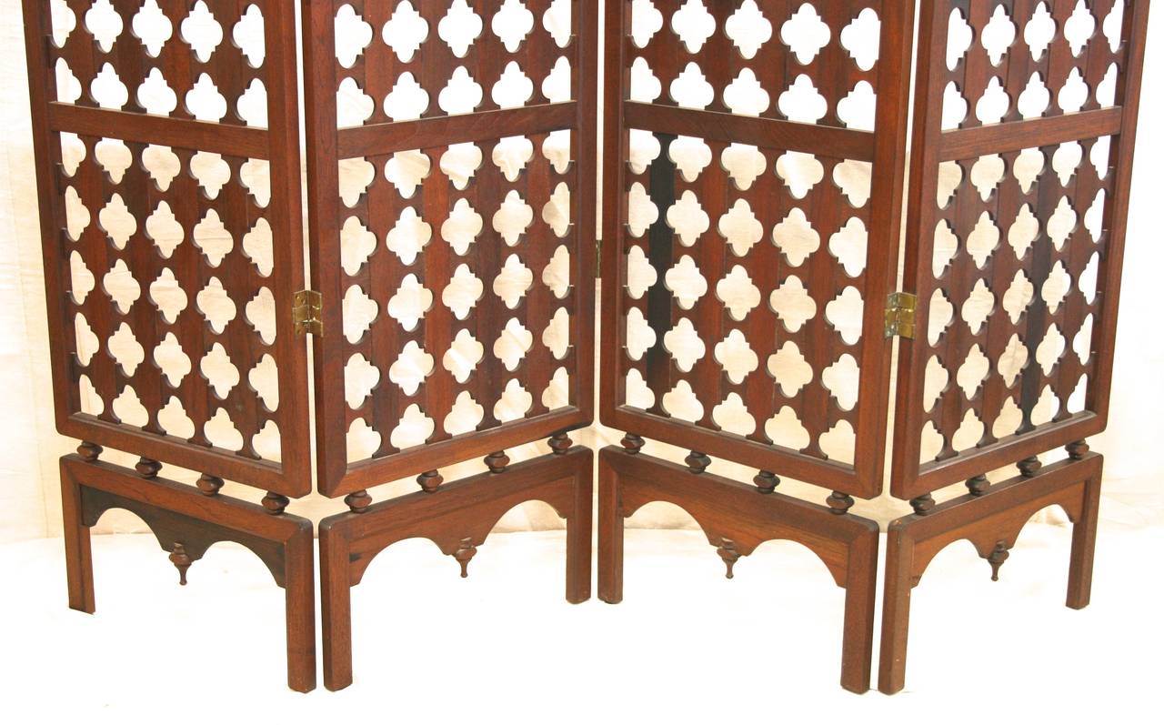 Vintage Four-Panel Highly Carved Wood Room Divider Screen In Excellent Condition In Austin, TX
