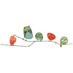 Metal and Enamel Owl Family Wall Sculpture by Curtis Jere
