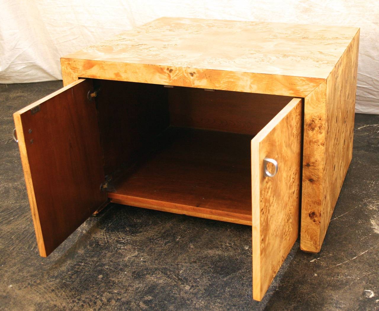 Mid-Century Modern Burled Wood Milo Baughman Style Cabinet or Chest, circa 1970s