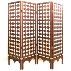 Vintage Four-Panel Highly Carved Wood Room Divider Screen