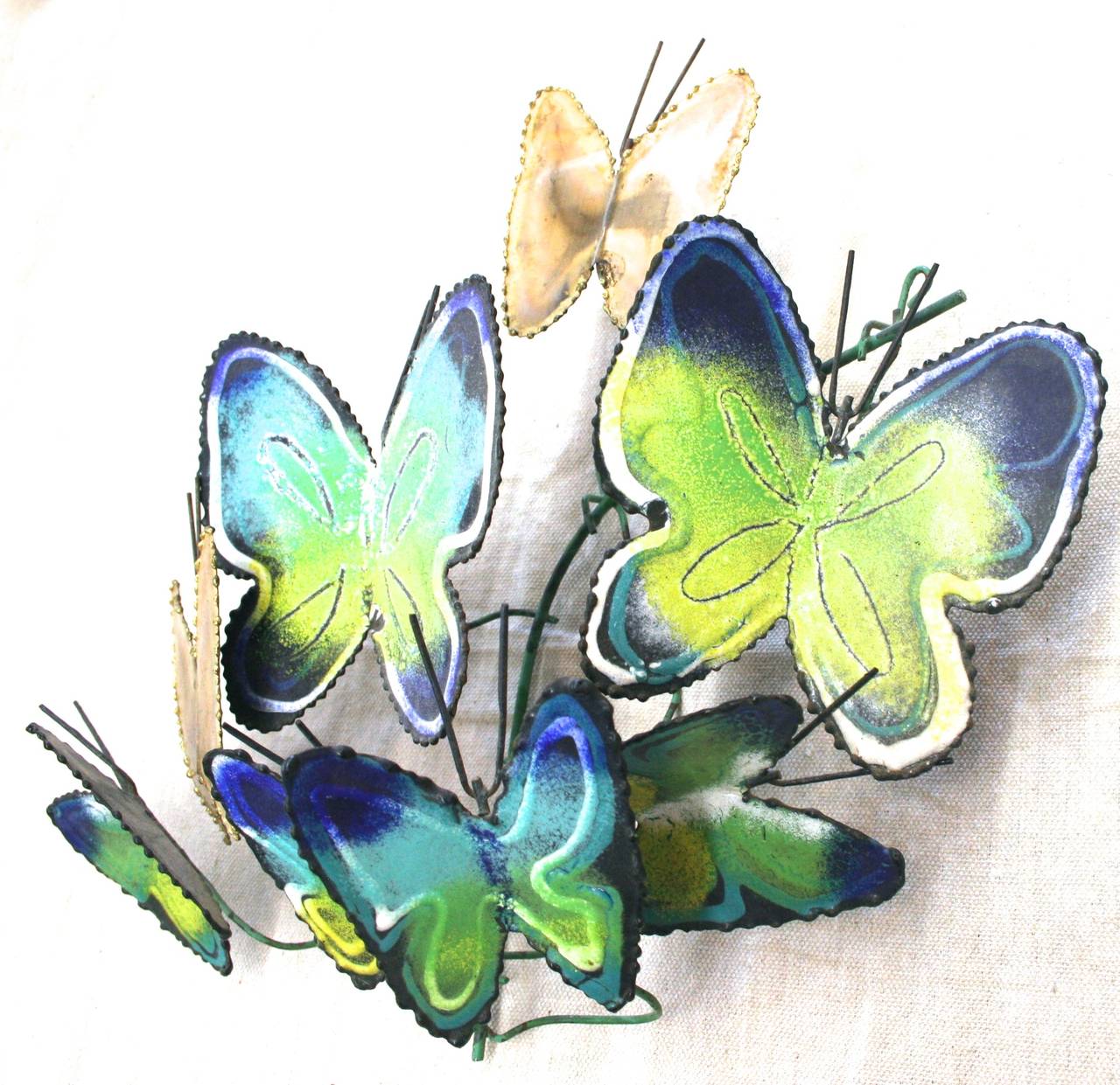 Mid-Century Modern Metal and Enamel Butterfly Wall Sculpture by Curtis Jere, circa 1970s