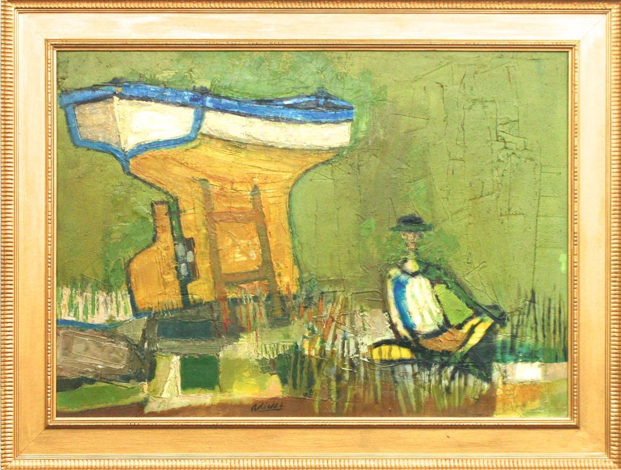 Mid-Century Modern oil painting by renowned Texan artist David Adickes, titled 