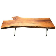 Solid Mesquite Artisan Made Coffee Table with Live Edge and Turquoise Inlay