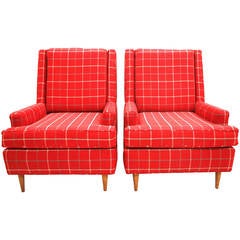 Pair of Mid-Century Modern Reupholstered Wingback Chairs, circa 1960s