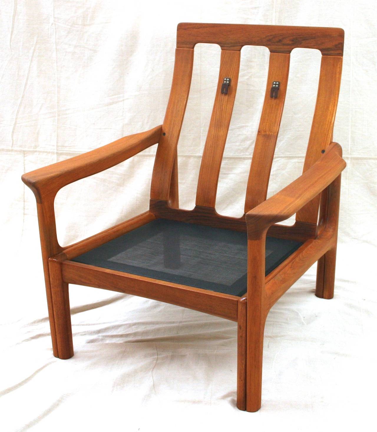 Pair of Teak and Leather Danish Modern High Back Lounge Chairs, circa 1970 For Sale 3