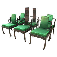 Widdicomb Set of Six Asian Modern Black Lacquer Dining Chairs, circa 1960
