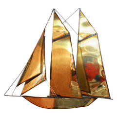 Brass Boat Wall Sculpture in the Style of Jere