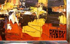 Mid-Century Modern Abstract Houston Skyline Oil Painting by Rabby