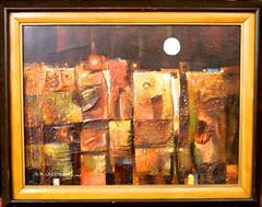 Mid-Century Modern Oil and Fiberglass Painting by Lacambra, circa 1975