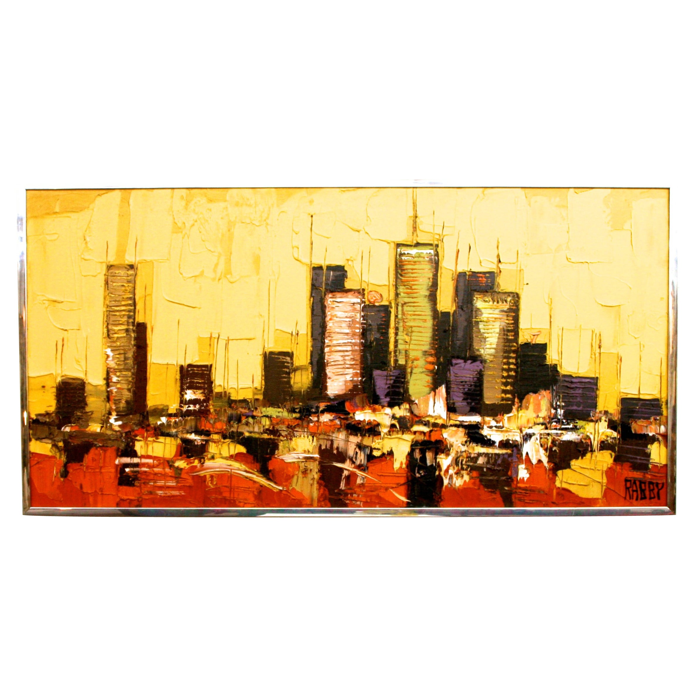 Mid-Century Modern Abstract Houston Skyline Oil Painting by Rabby For Sale