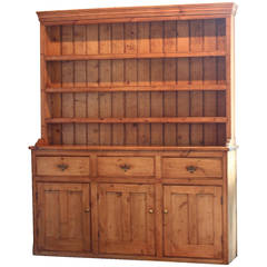 Antique Pine Dresser with Three Drawers, Doors, and Grooved Shelves