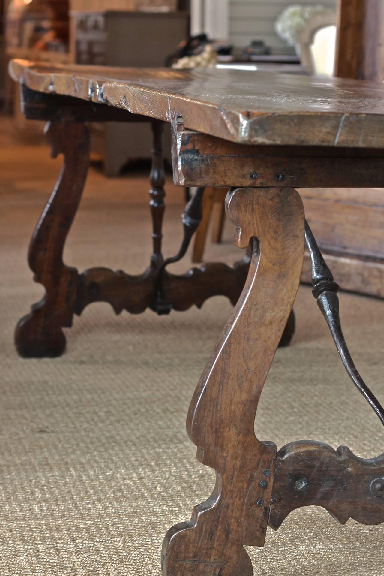 Walnut Table with Iron Stretcher