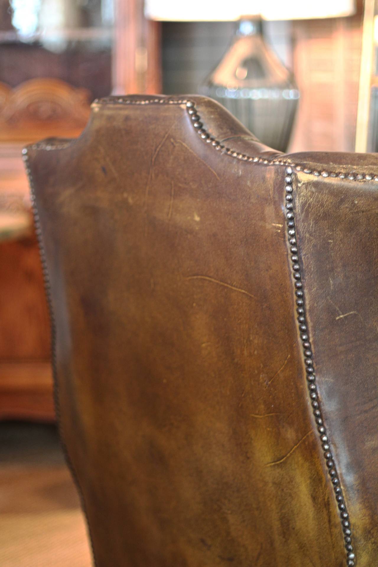 Late Victorian Leather Wing Chair