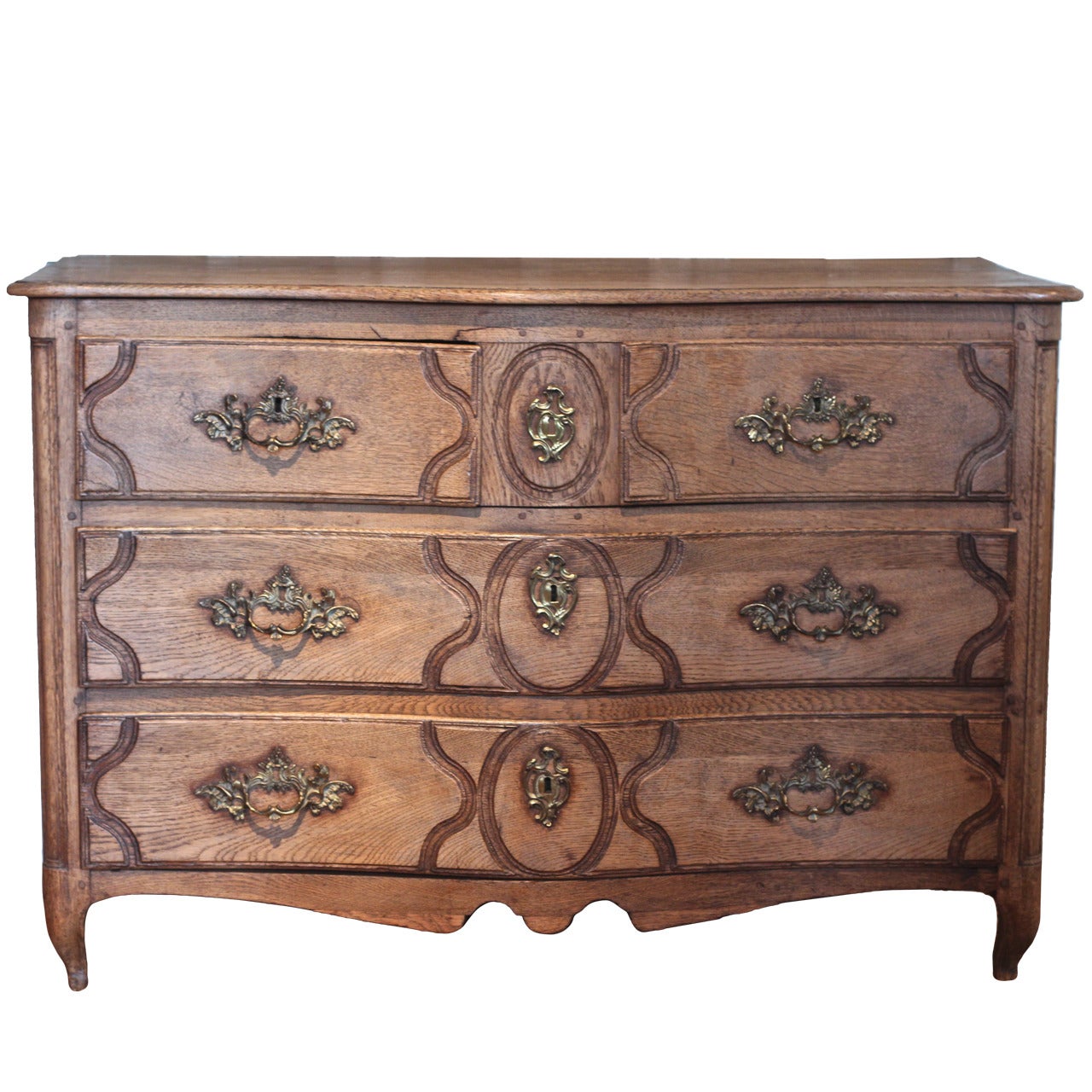Weathered Oak Serpentine Commode For Sale
