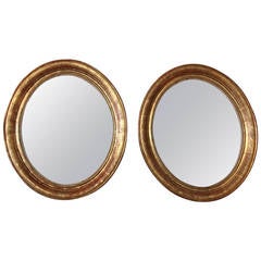 Antique Pair of Oval Gilt Mirrors