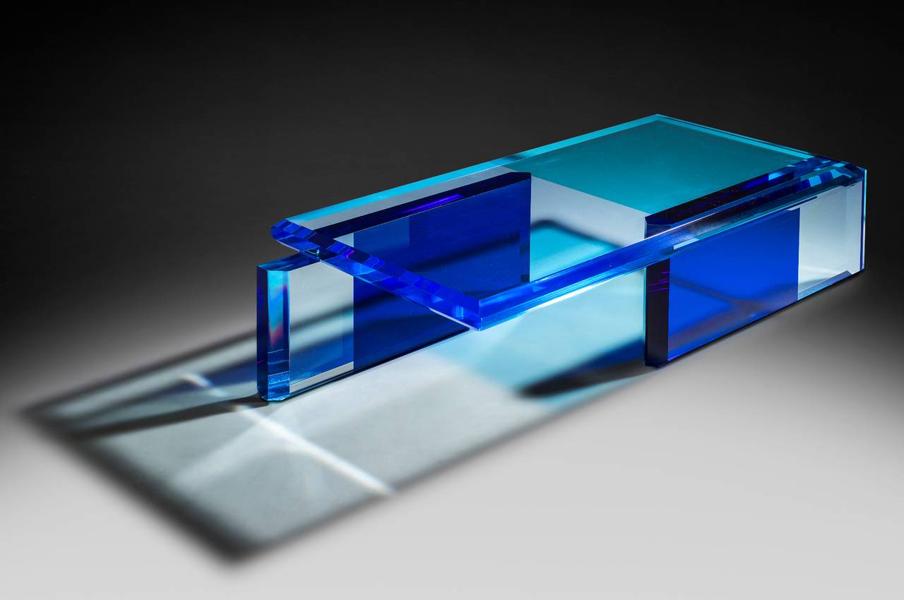 French Beautiful Unique Blue Coffee Table by Charly Bounan
