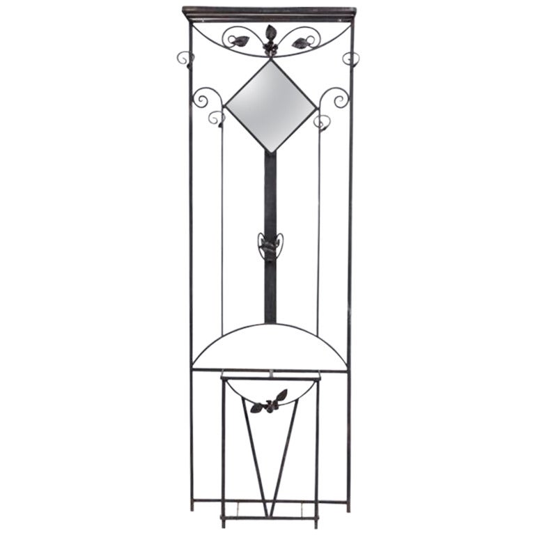 Original French Art Deco Coat Rack with Mirror, circa 1930