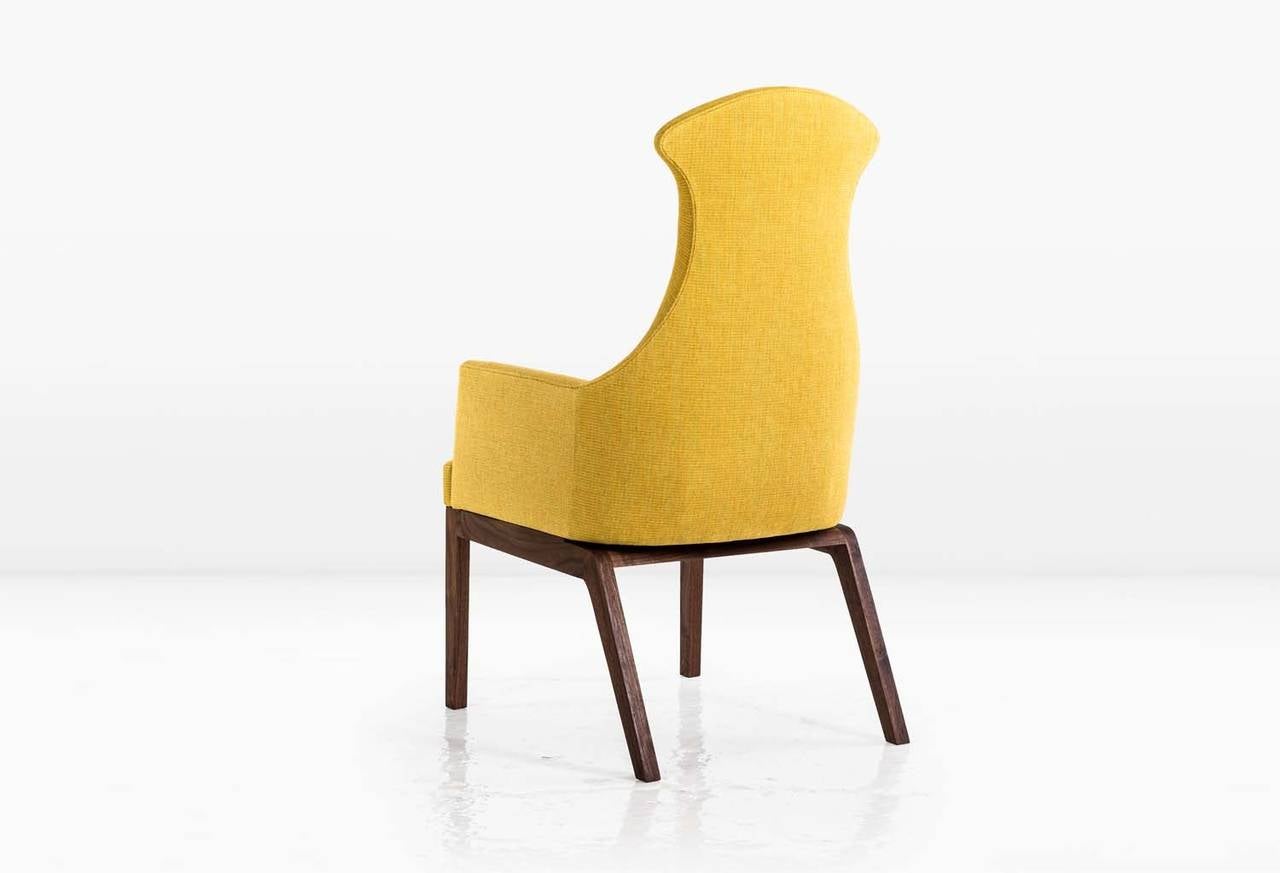 Evander Chair or Armchair in Yellow Cotton Linen Weave, Walnut Base COM