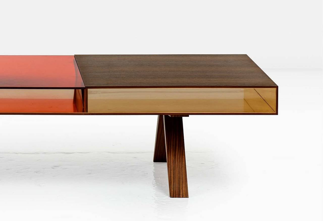 Gilroy Coffee Table With Santos And Colored Italian Glass Top Veneer Gilroy Coffee Table With Santos And Colored Italian Glass Top Bronze Interior For