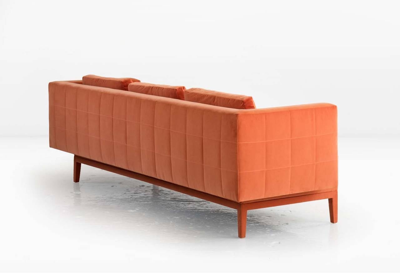 Liston Sofa with Quilted Back and Sides in Orange French Velvet For Sale at 1stdibs