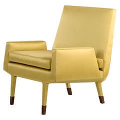 Angott Club Chair or Armchair with Walnut Sabot in Gold Silk and Cotton Satin 11