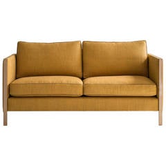 Armstrong Settee or Loveseat with Bronze Frame, Down-Filled Herringbone Linen 5