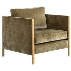 Armstrong Armchair or Club Chair with Down-Filled Silk Velvet, Solid Brass Frame 4