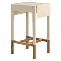 Cassius Barstool with Cream Molded Leather, Solid Walnut Frame, Brass Footrest 10