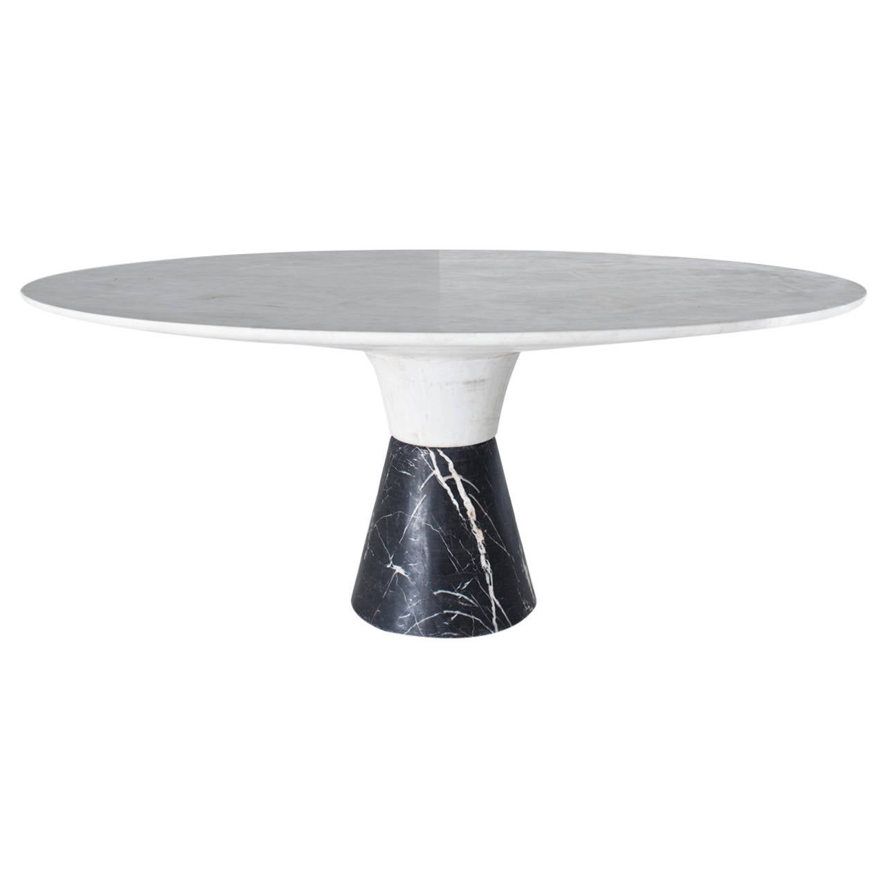 Demarco Dining Table with Solid Hewn White Marble Top and Black Marble