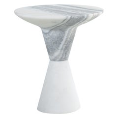 DeMarco Side Table or End Table in Solid Hewn White Marble