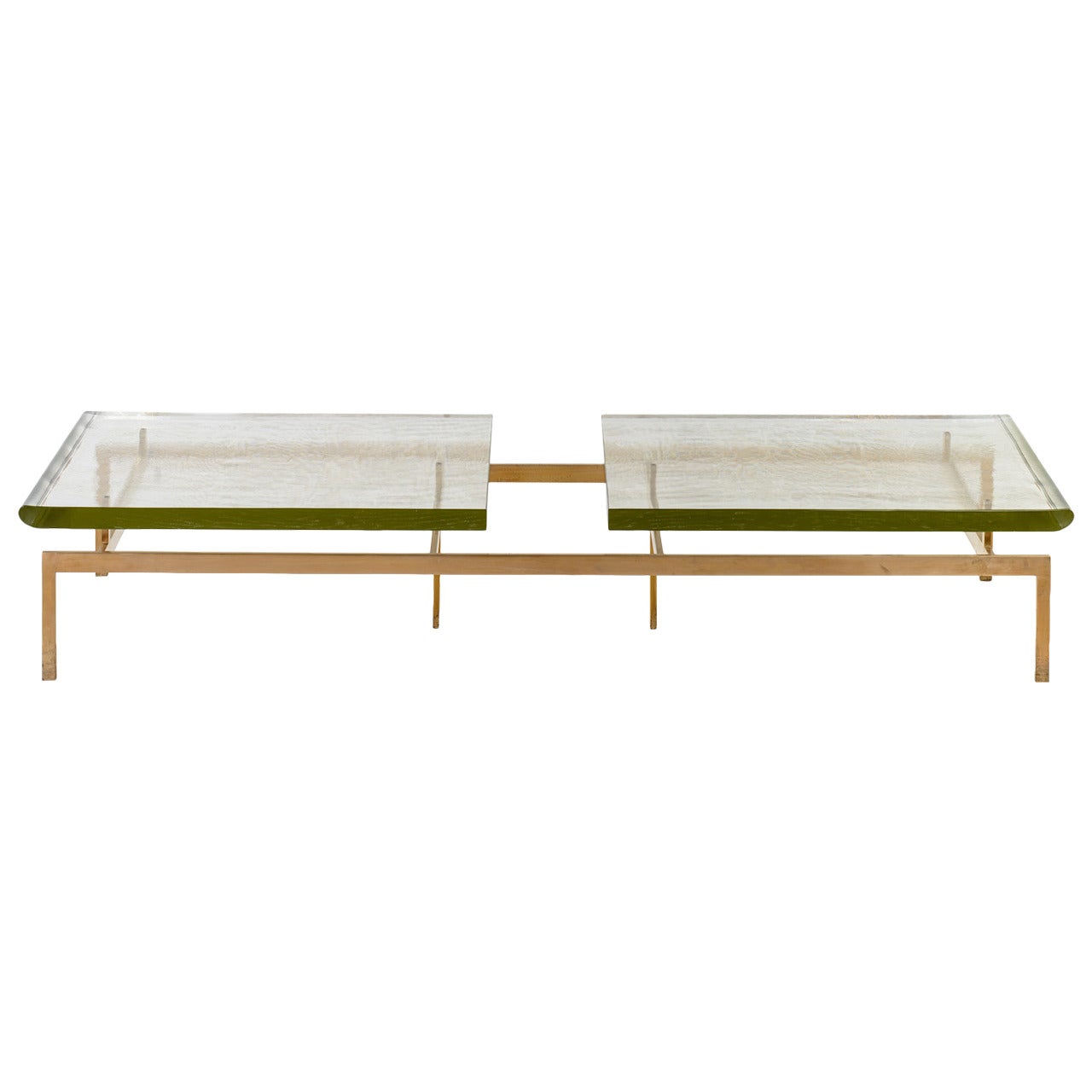 Duran Coffee Table with Thick Borosilicate Glass Top and Silicon Bronze Base