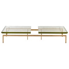 Duran Coffee Table with Thick Borosilicate Glass Top and Silicon Bronze Base
