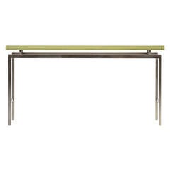 Duran Console or Sofa Table with Thick Mirrored Pyrex Glass Top and Nickel Base 8