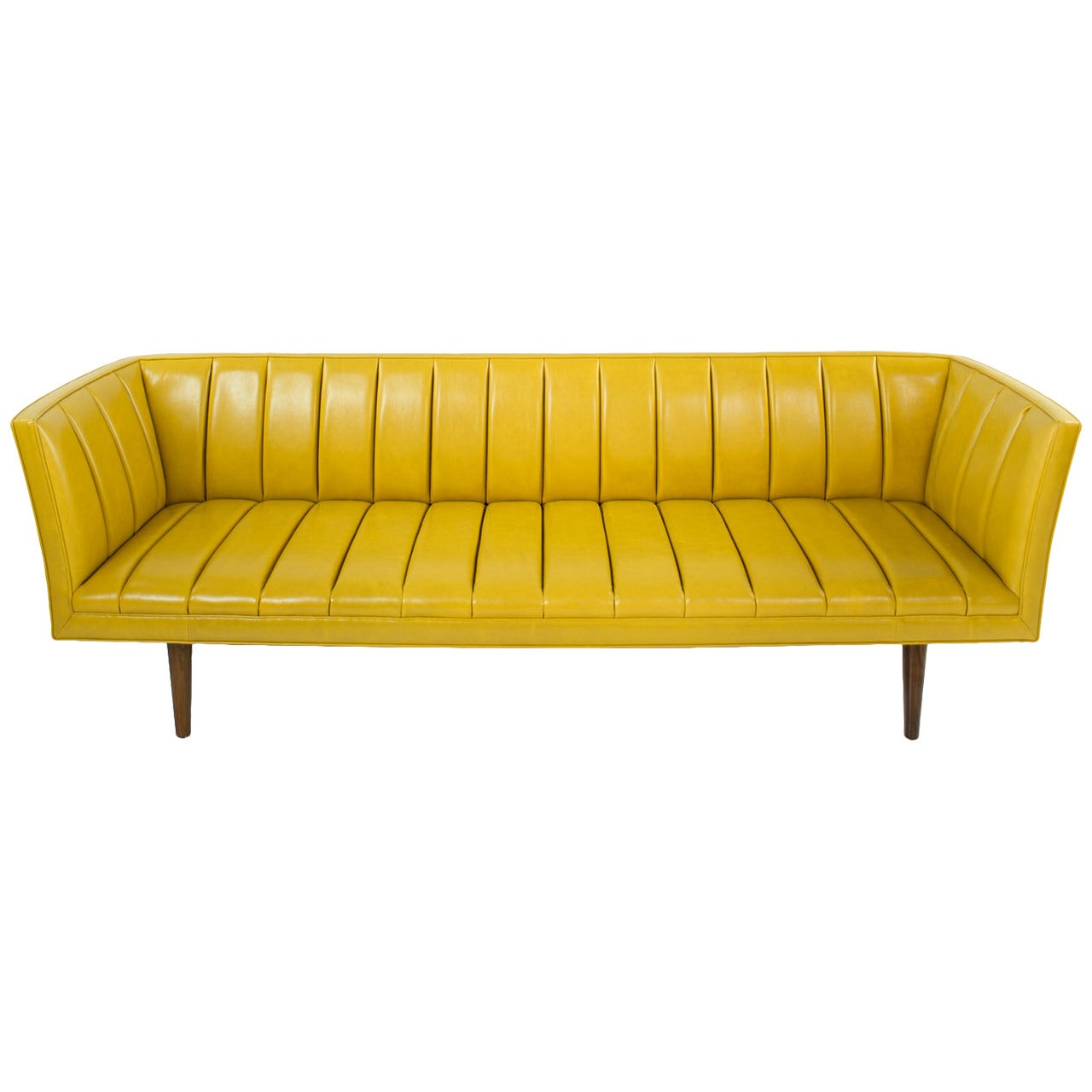 Famechon Sofa with Channeled Back and Seat, Walnut Legs, Yellow Leather COM/COL
