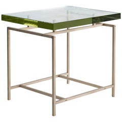 Frazier Side Table with Thick Pyrex Glass Top and Silicon Bronze Base 5